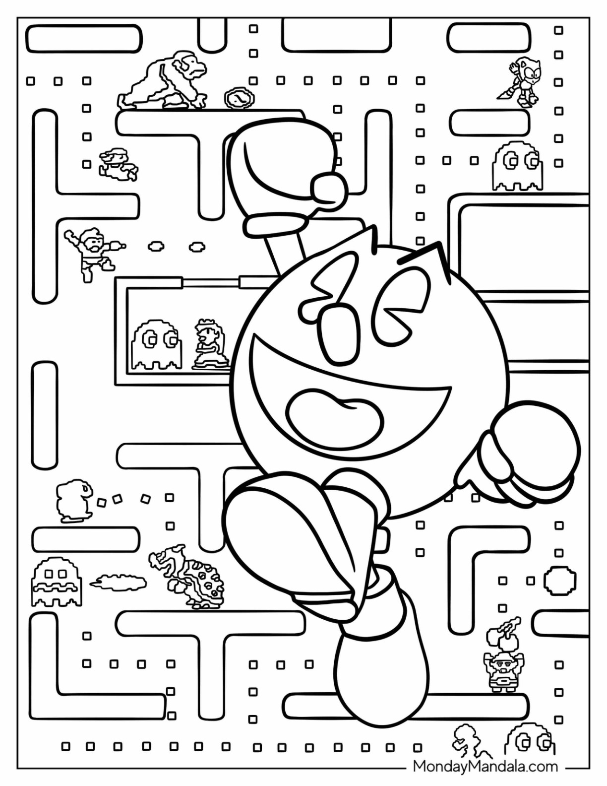 Pac man coloring pages free pdf printables