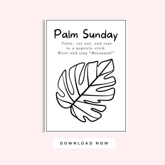 Palm sunday kid activity black and white printable craft toddler and preschool easter coloring page instant download palm leaf branch