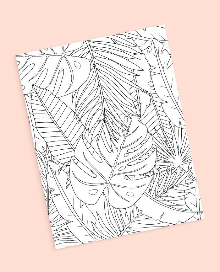 Tropical leaf coloring page free instant digital download