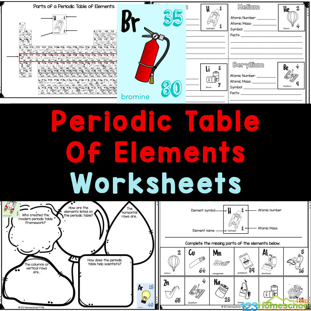 Free printable periodic table of elements science worksheets