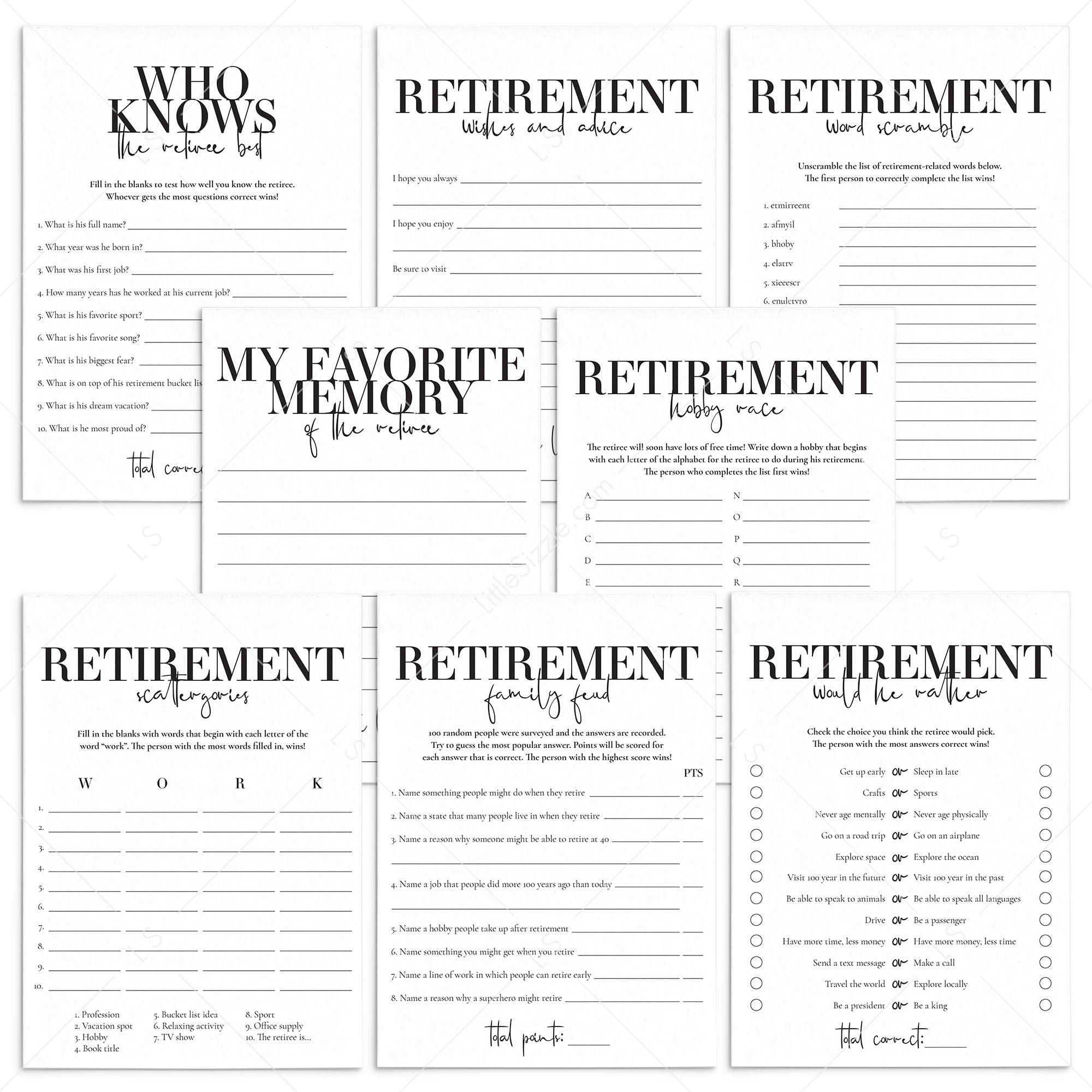 Retirement party games for him printable instant download â