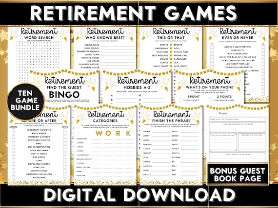 Retirement party games bundle fun printable games work