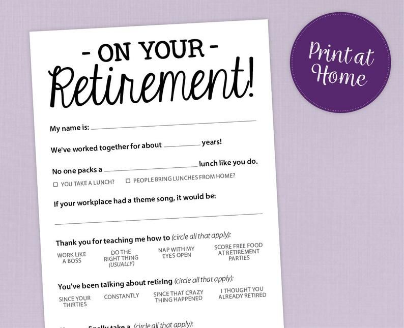 Fun retirement party game printable pdf card