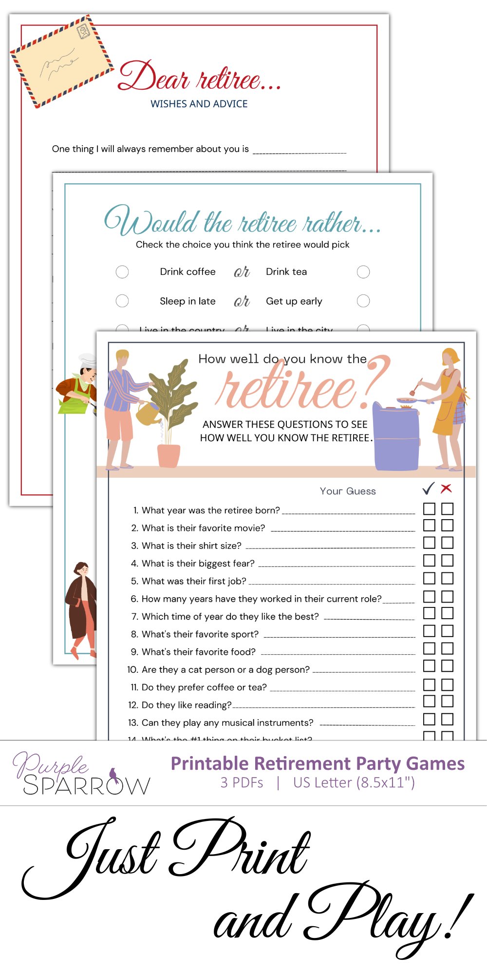 Retirement party games printable pdfs us letter