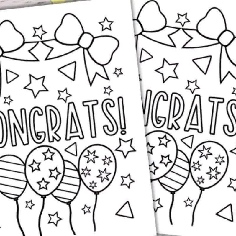 Congratulations cards to color congratulations coloring greeting cards congrats kids coloring pages pdf digital download instant download