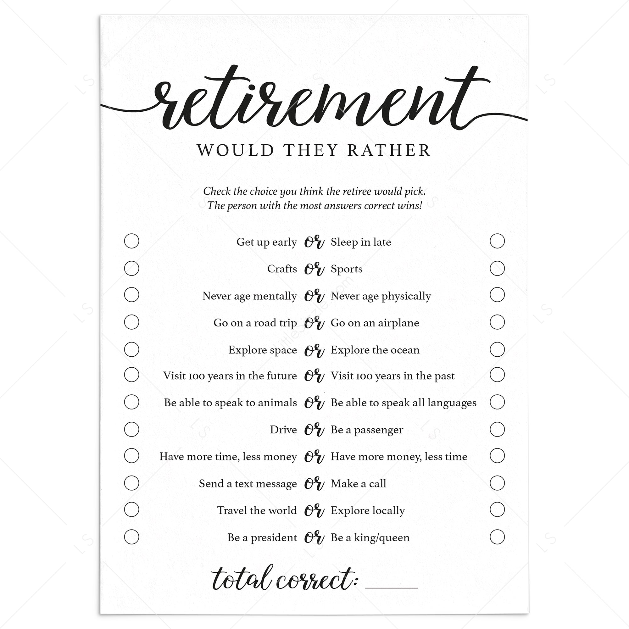 Retirement would they rather game printable instant download â