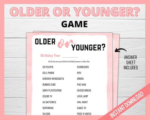 Older or younger printable game retirement party games birthday younger or older printable party games fun printable game adult birthday by little haloj catch my party