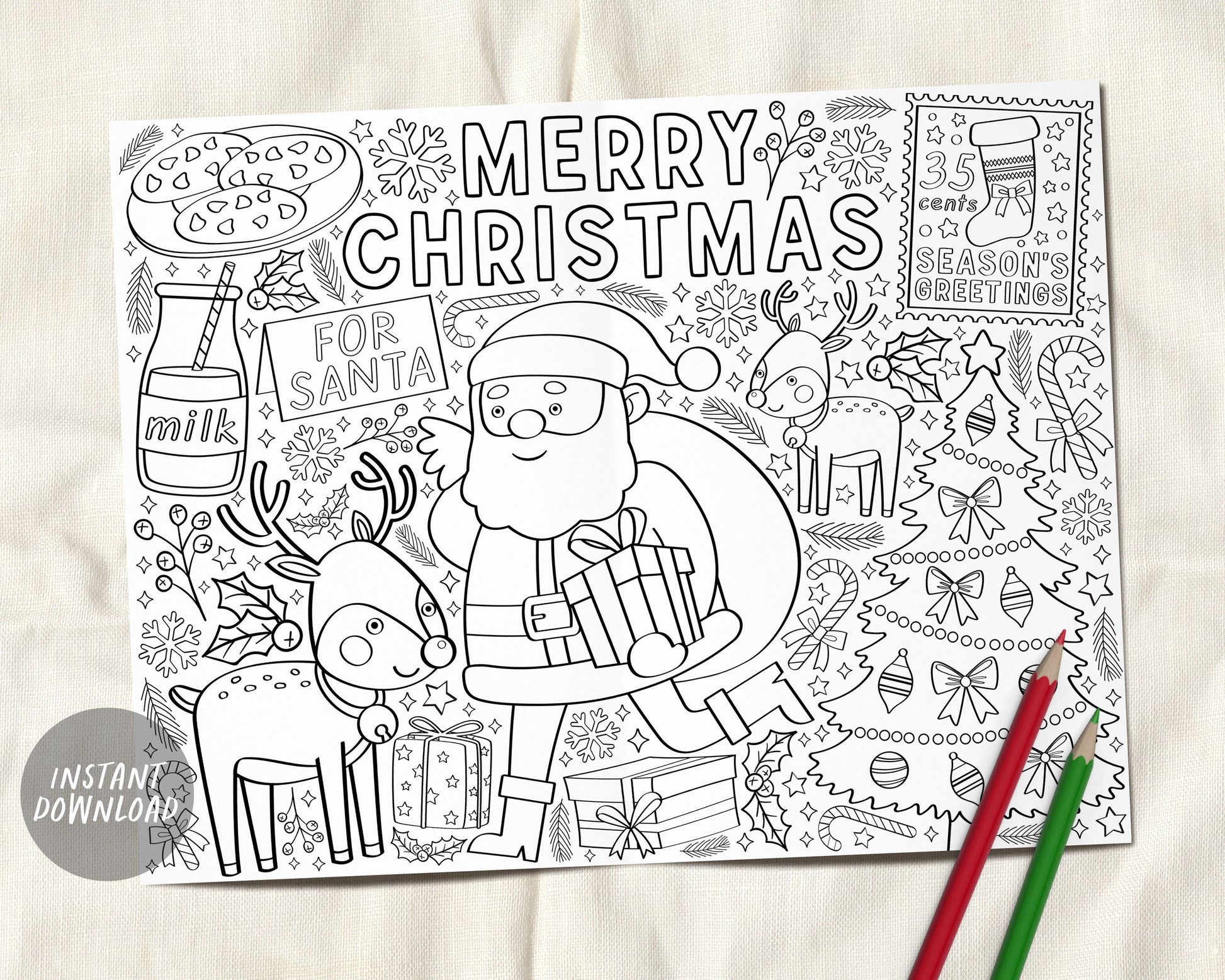 Christmas coloring page placemat for kids santa craft activity party â puff paper co
