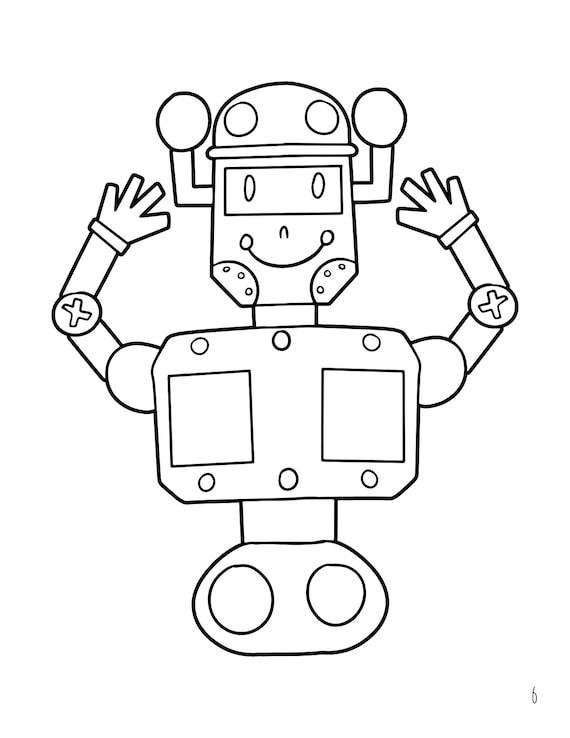 Printable cute robot coloring pages instant download