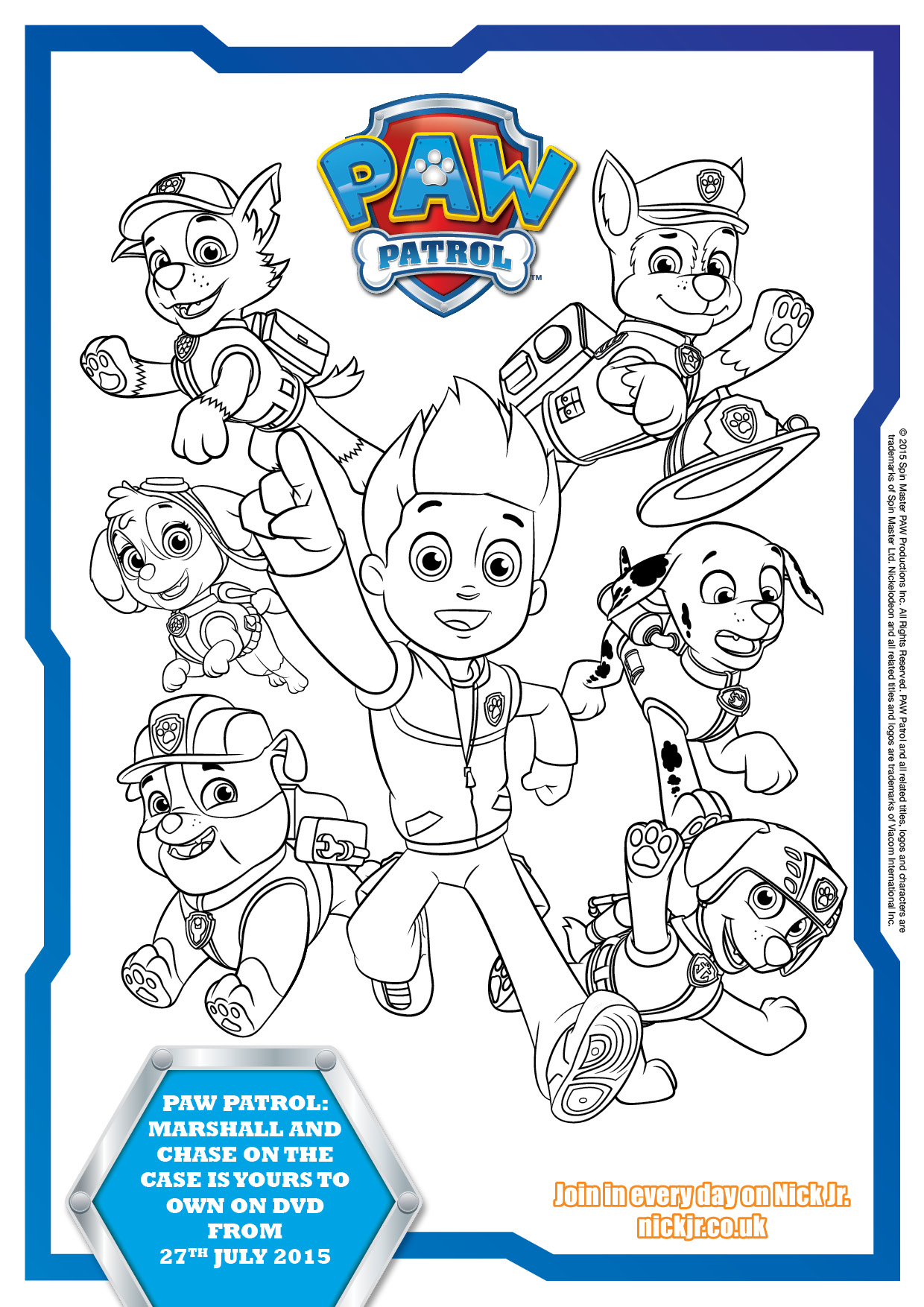 Paw patrol louring pages and activity sheets free printables