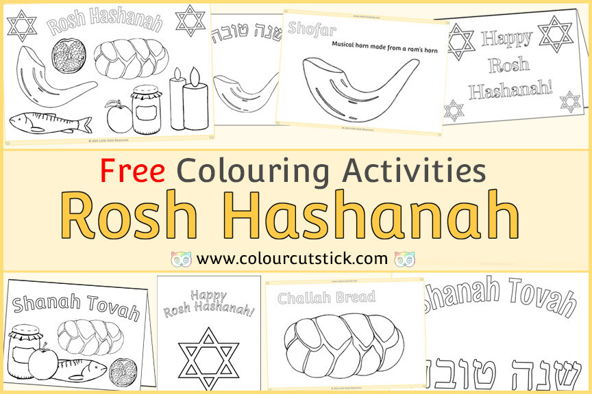 Free rosh hashanah colouringcoloring pages and greetings cards â colour cut stick