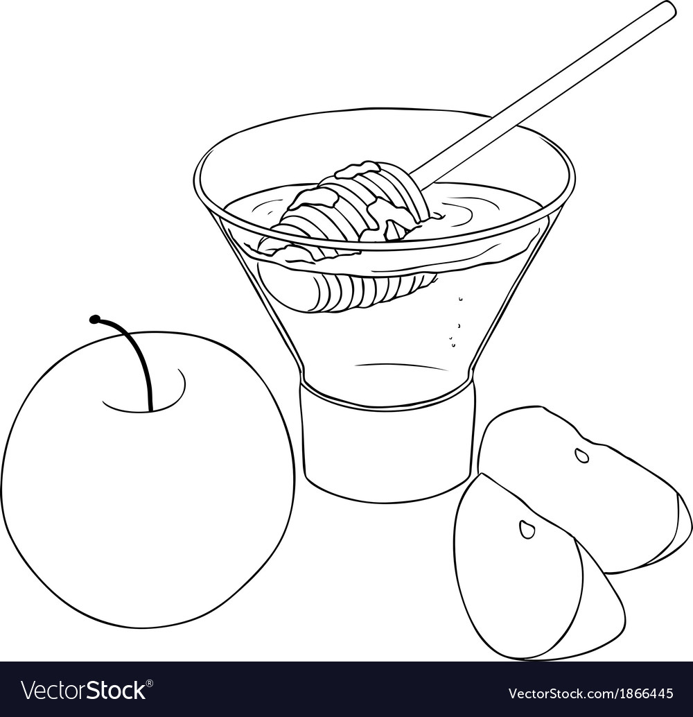 Rosh hashanah honey with apples coloring page vector image