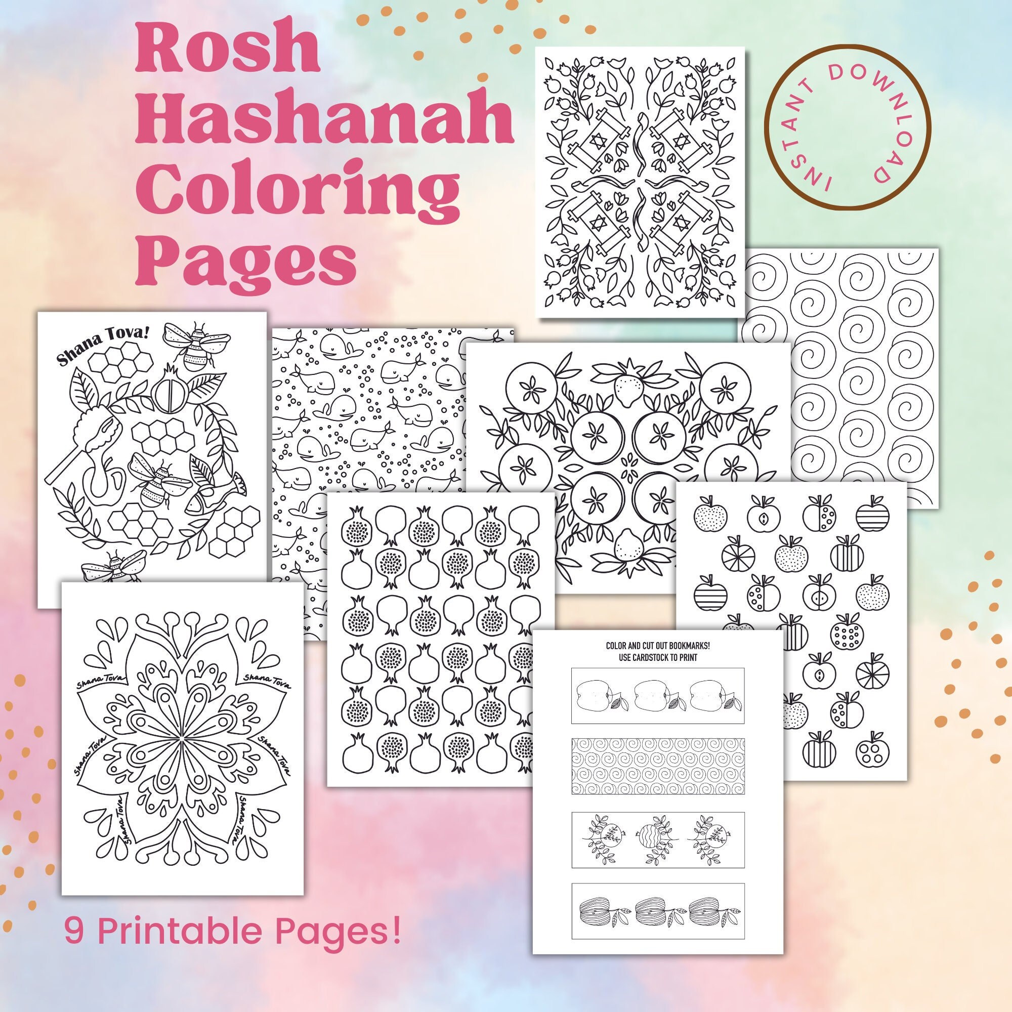 Rosh hashanah digital coloring book printable coloring pages pdf instant download jewish holidays set kids family activity