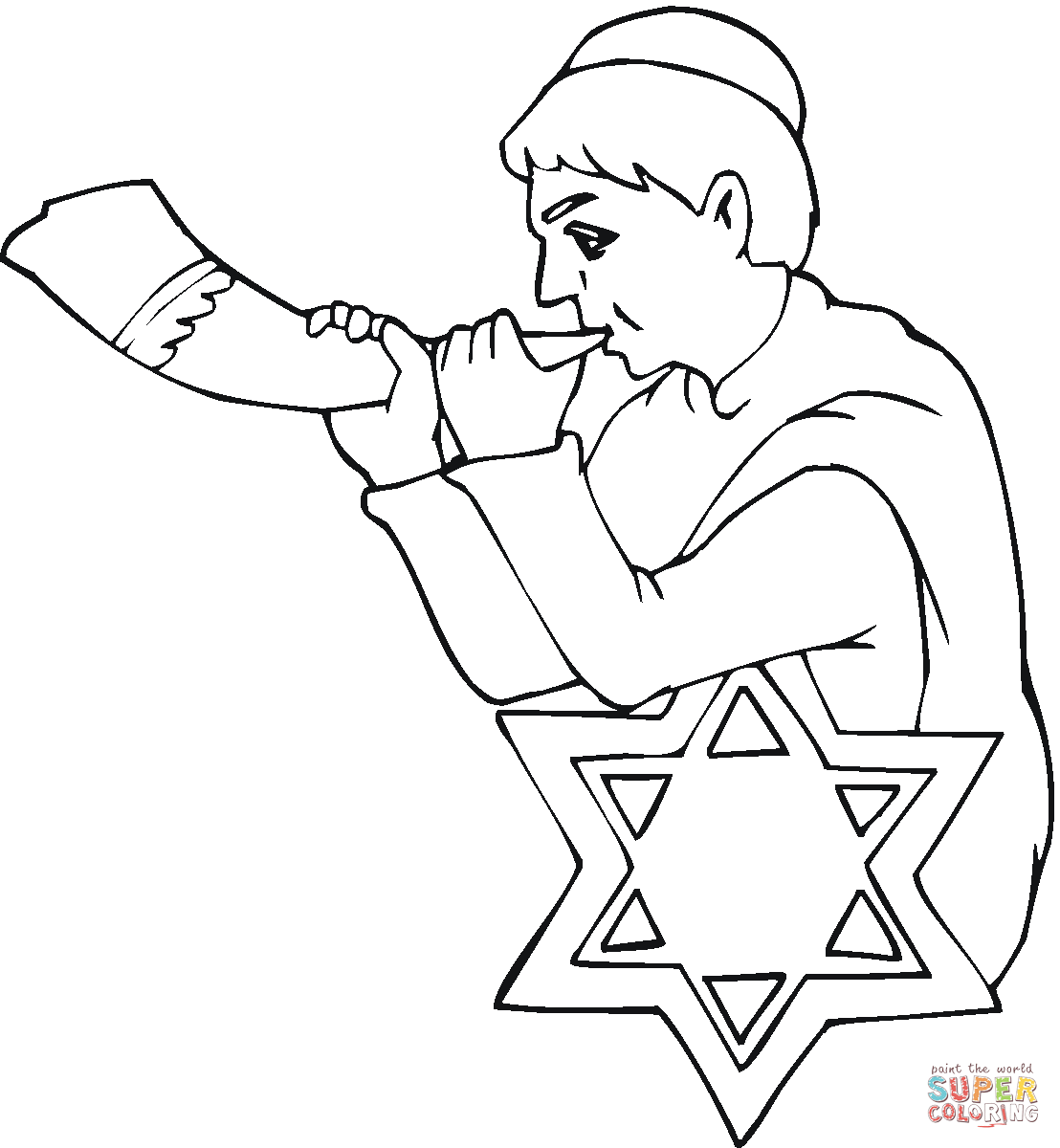 Boy with shofar on rosh hashanah coloring page free printable coloring pages