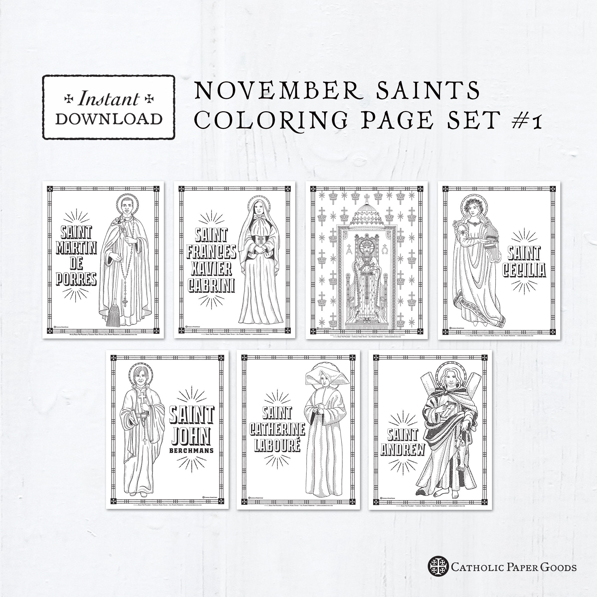 Catholic coloring pages november saints set bundle of catholic saints printable coloring pages digital pdf download
