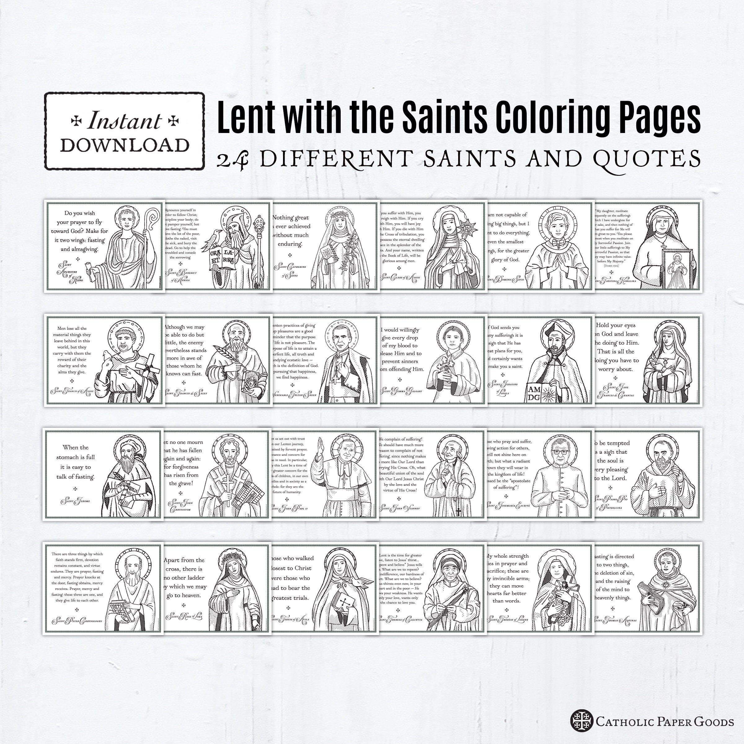 Lent with the saints coloring pages bundle of catholic saints printable coloring pages digital pdf download catholic coloring pages