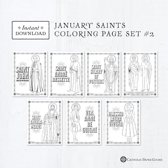Catholic coloring pages january saints set bundle of catholic saints printable coloring pages digital pdf download