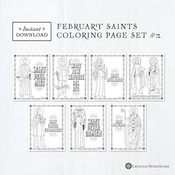 Catholic coloring pages february saints set bundle of catholic saints printable coloring pages digital pdf download