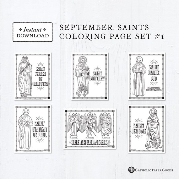 Catholic coloring pages september saints set bundle of