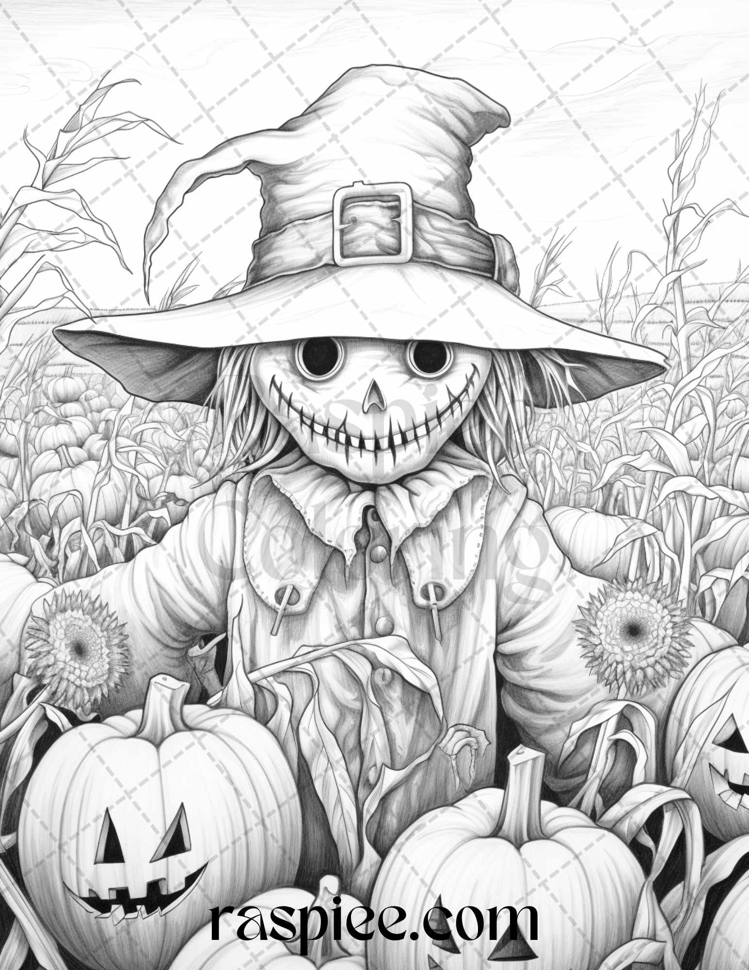 Halloween scarecrows grayscale coloring pages printable for adults â coloring