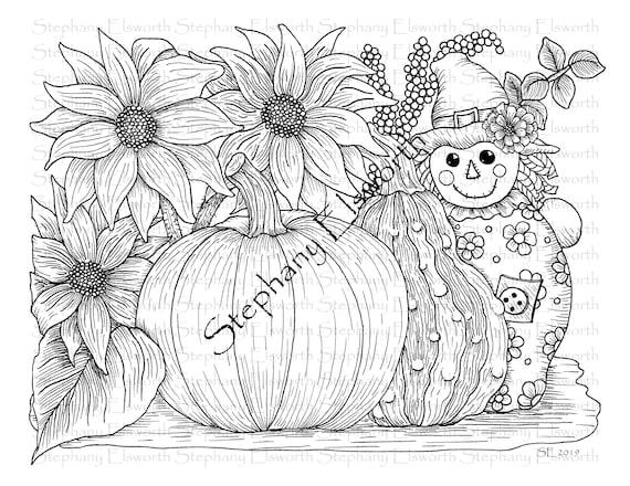 Pumpkin and scarecrow set of three x printable instant download coloring pages