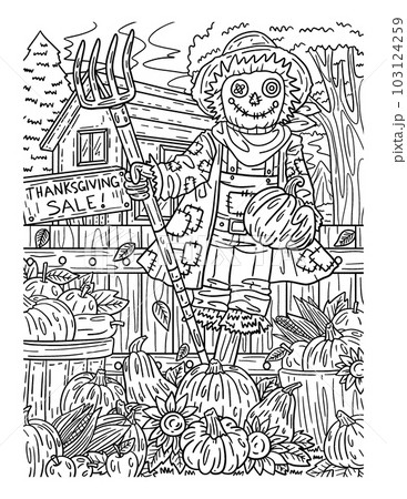 Thanksgiving scarecrow coloring page for adults