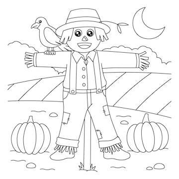Premium vector scarecrow coloring page for kids