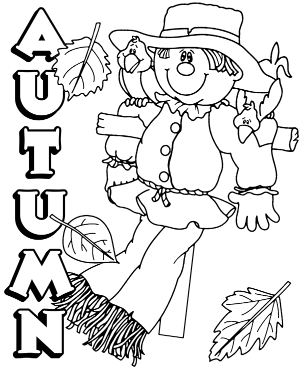 Autumn coloring page scarecrow