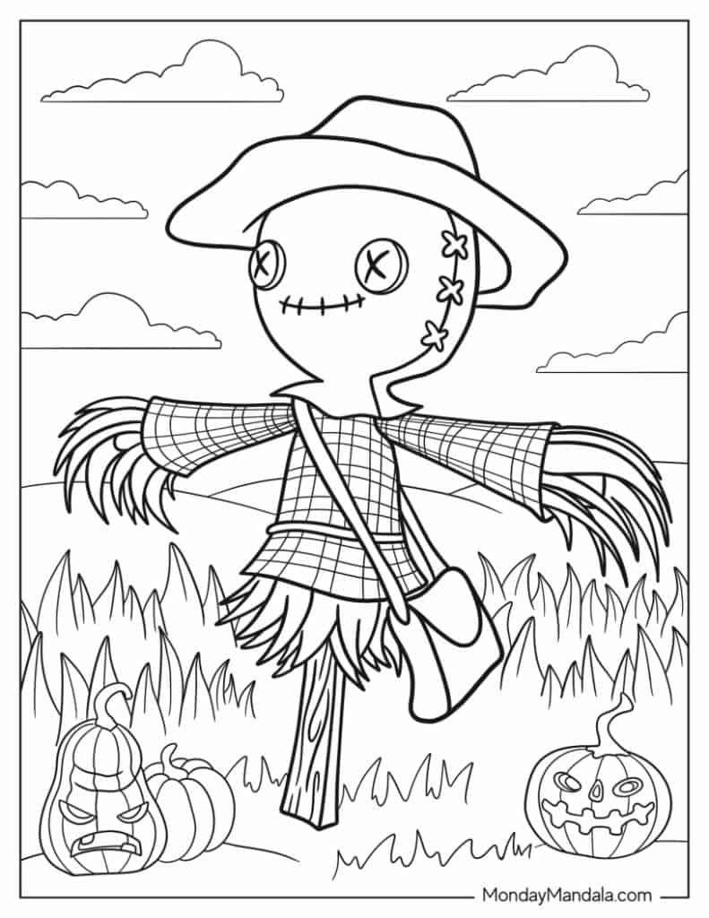 Scarecrow coloring pages free pdf printables