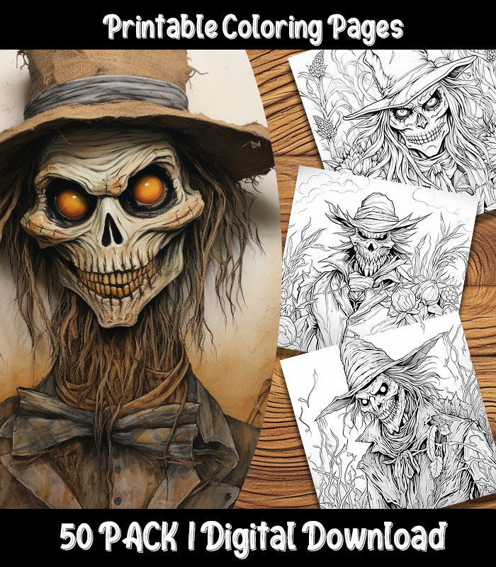 Creepy scarecrow coloring pages digital pack