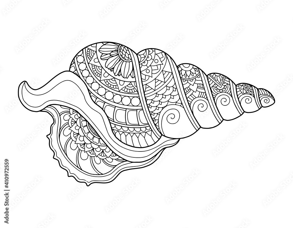 Shell coloring page design clear background mandalas design and print design vector