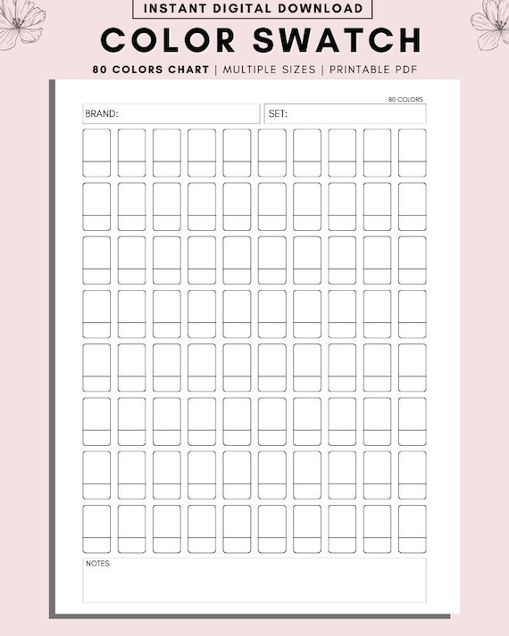 Printable color swatch color swatch chart color swatch template diy color swatch marker swatches paint swatches colored pencil swatch
