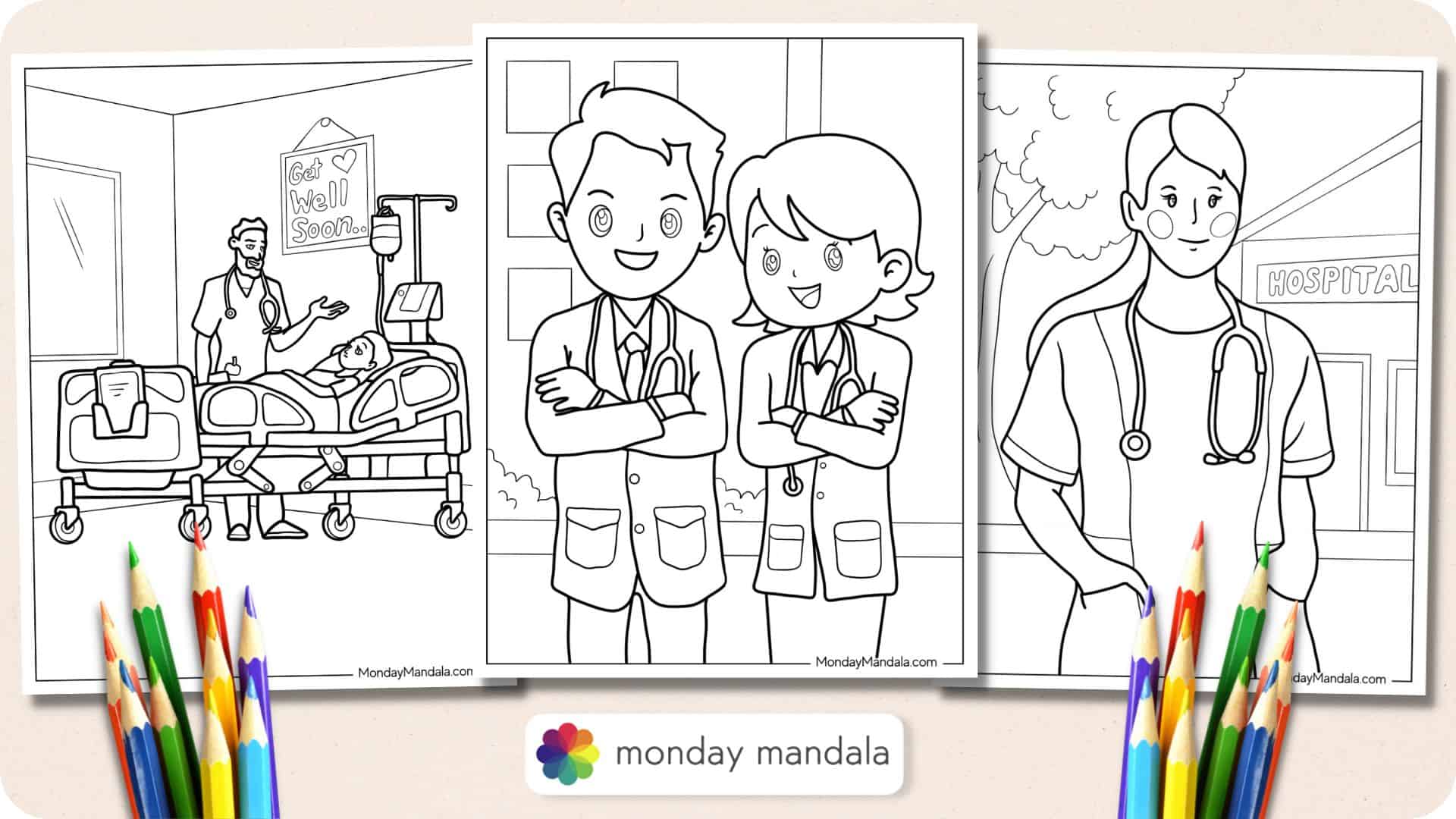 Doctor nurse coloring pages free pdf printables