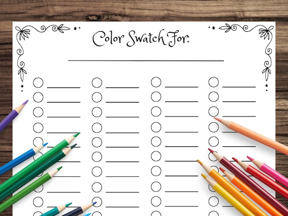 Printable blank color chart color swatch page for gel pens markers colored pencils fine tip markers adult coloring swatch page