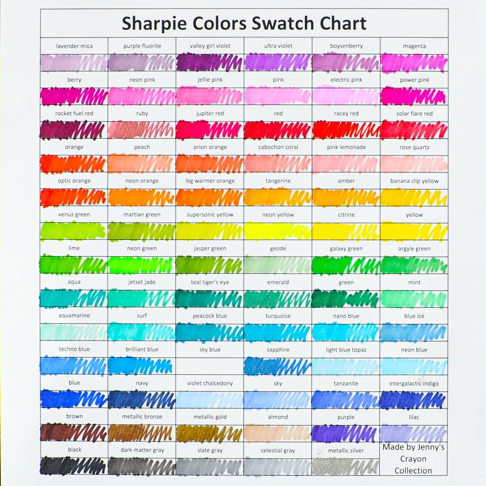 Plete list of sharpie marker colors fine and ultra fine jennys crayon collection