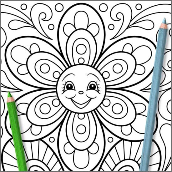 Happy flowers coloring pages