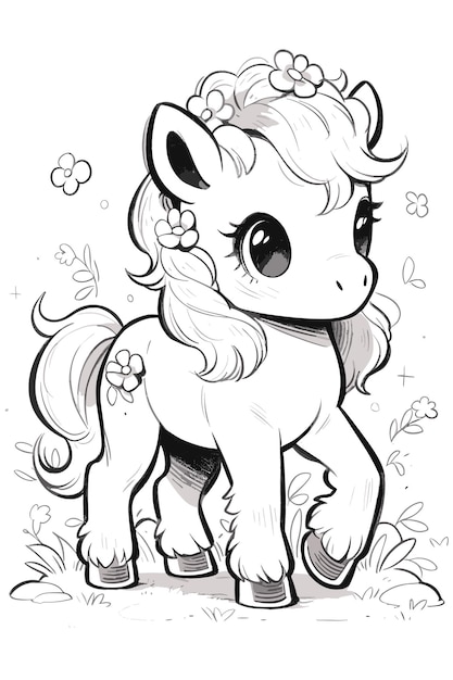 Premium vector clean and simple coloring page cute miniature horse for kids