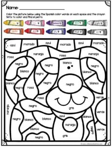 Free color by code spanish colors worksheet