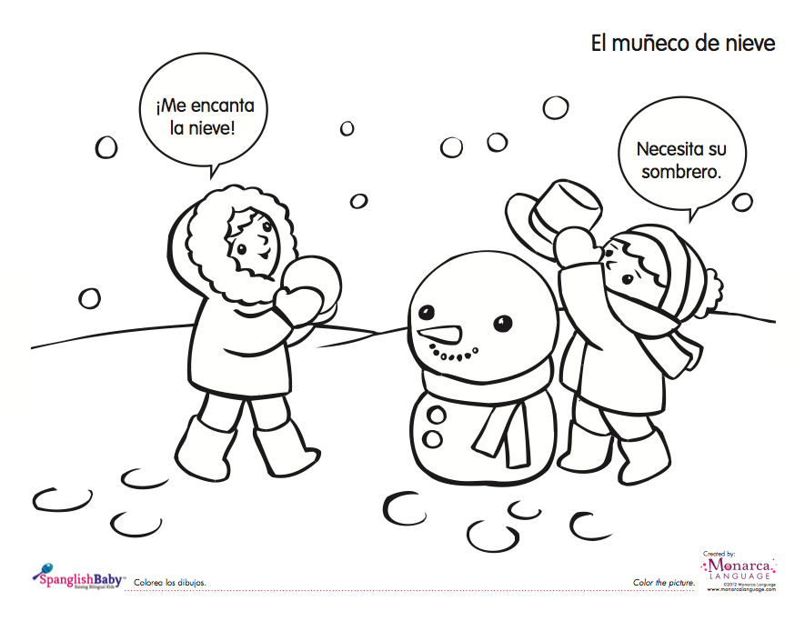 Snowman kids coloring sheet in spanish printable