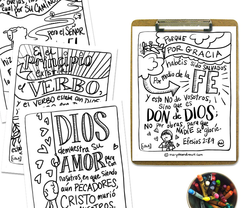 Printable bible verse coloring pages cards good news story spanish