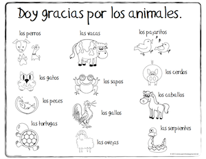 Spanish thanksgiving vocabulary coloring pages