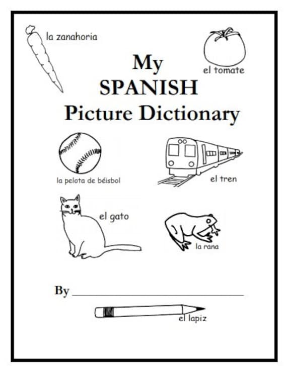 Printable spanish picture dictionary coloring book for beginners