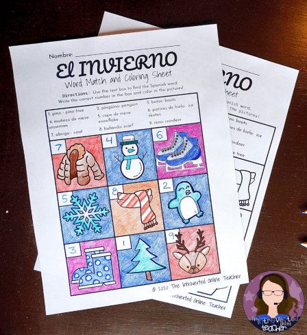 Winter spanish printable coloring pages
