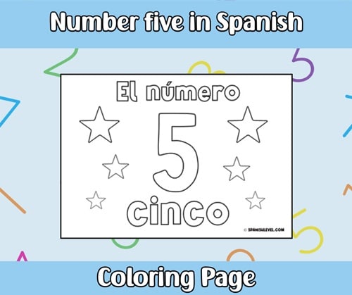 Number five in spanish coloring page spanish level