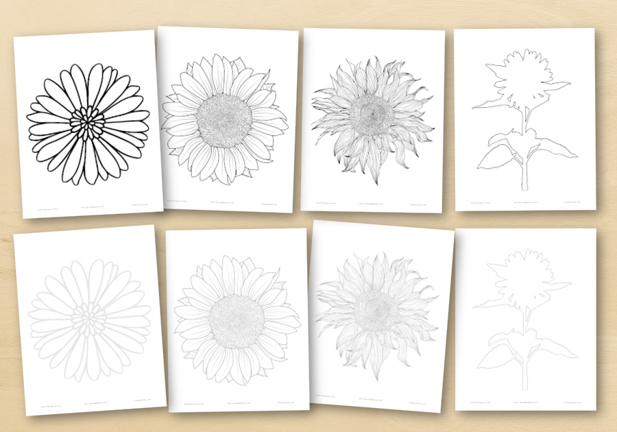Printable sunflower coloring pages and art templates