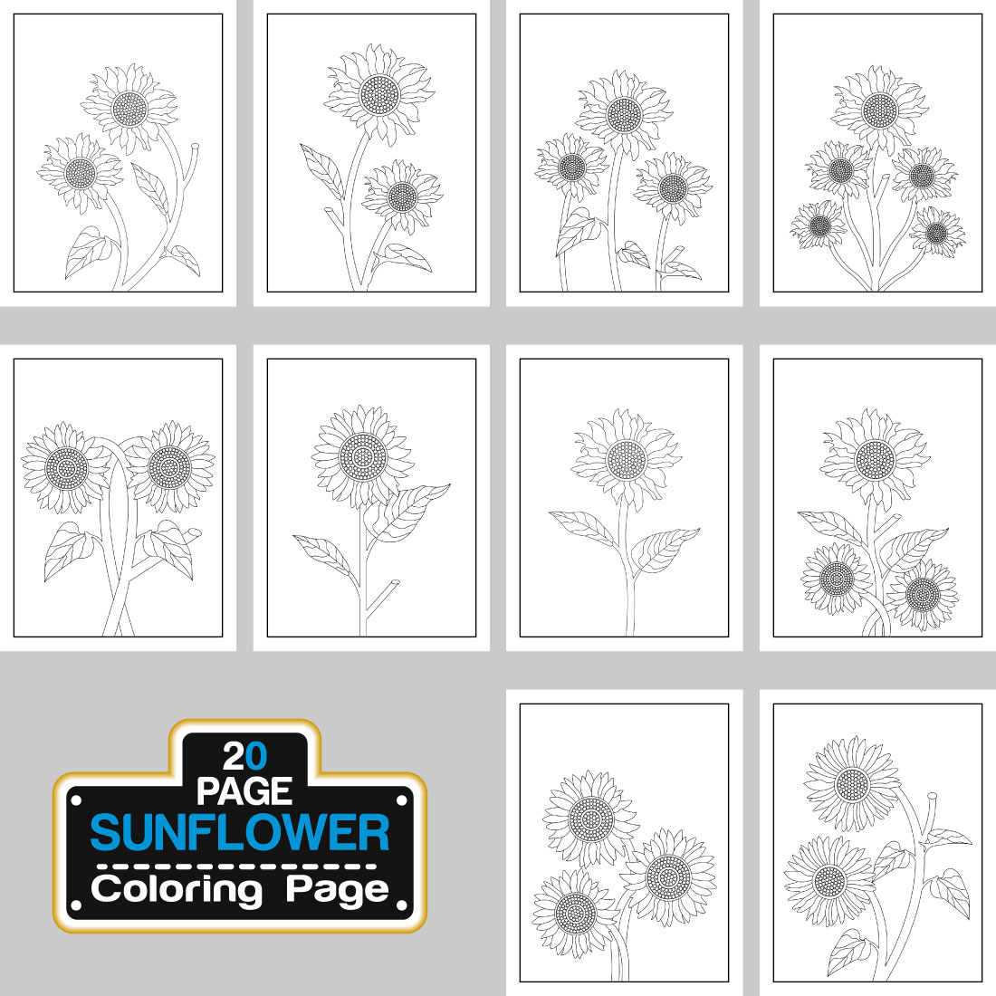 Sunflower coloring page and book hand drawn line art illustration