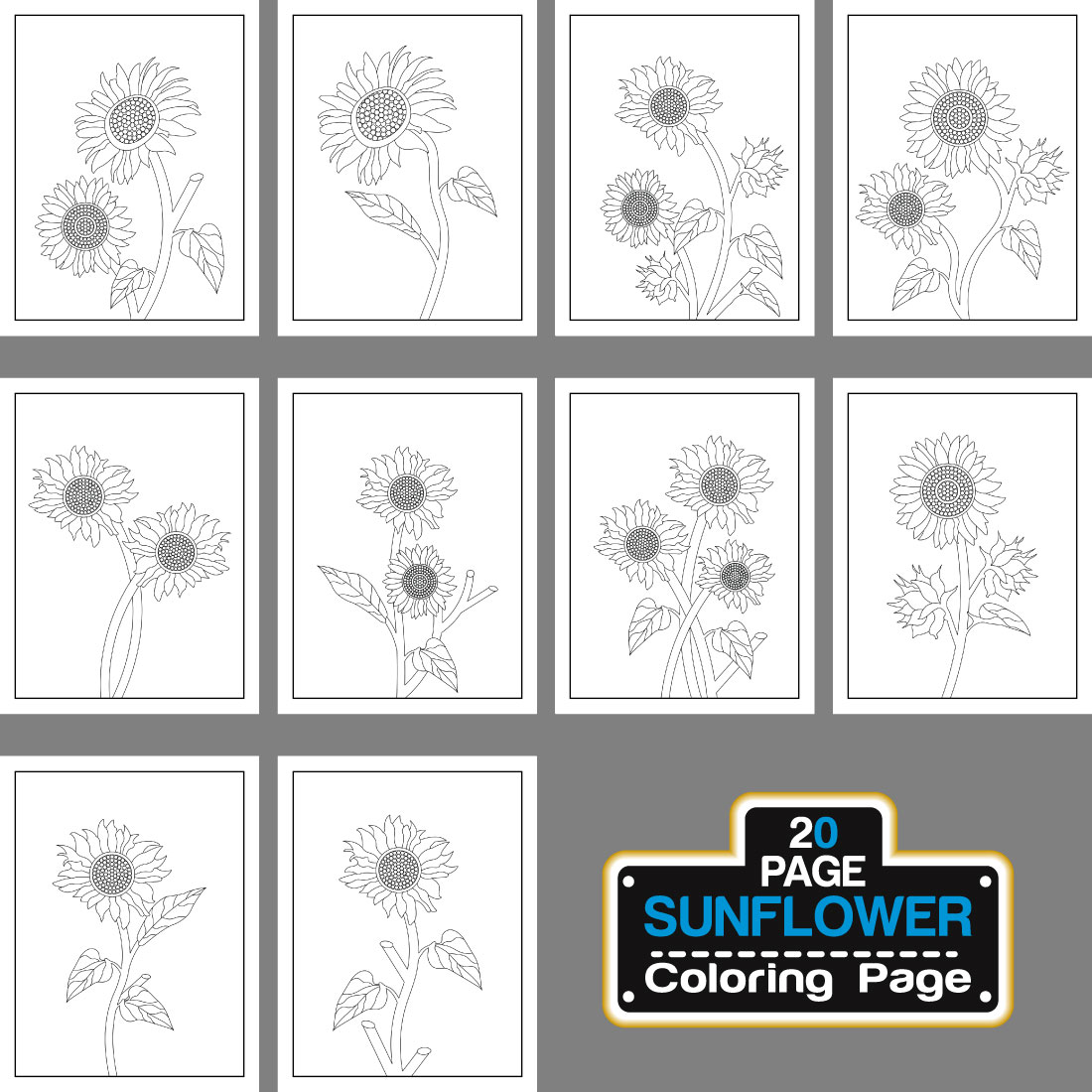 Sunflower coloring page and book hand drawn line art illustration