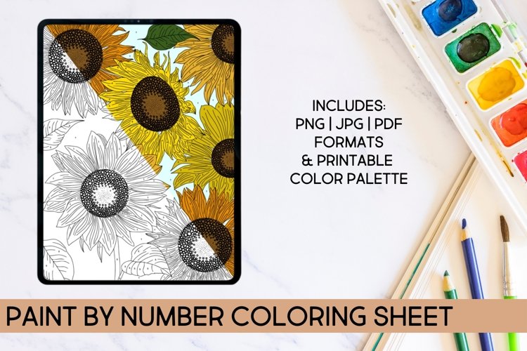 Paint by number sunflower coloring sheet