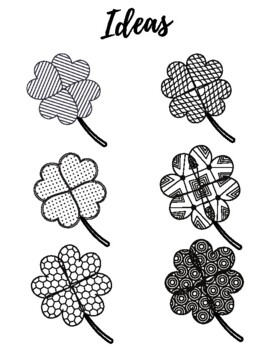 Zentangle shamrock four leaf clover coloring page with idea sheet patterns lines