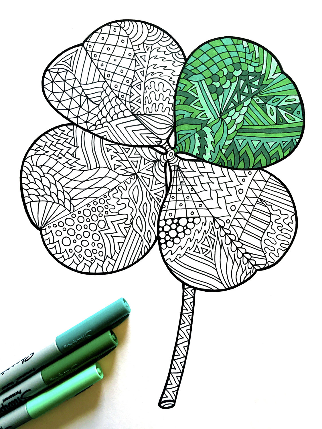 Leaf clover â pdf zentangle coloring page â scribble stitch